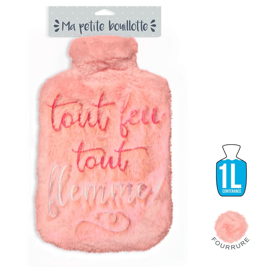 Les Trésors De Lily [A1061] - Bouillotte fourrure 'Tout Feu Tout Flemme' pèche - 27x16 (1L)