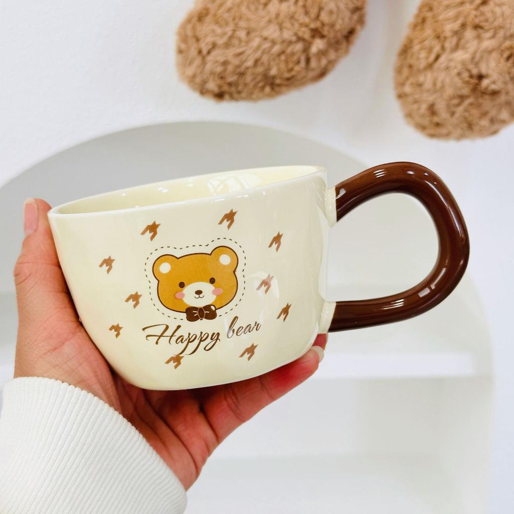 Милая кружка с медведем, кружка с животным, с крышкой и ложкой, в стиле инс, набор керамических кружек для девочек, чашка для завтрака, для офиса