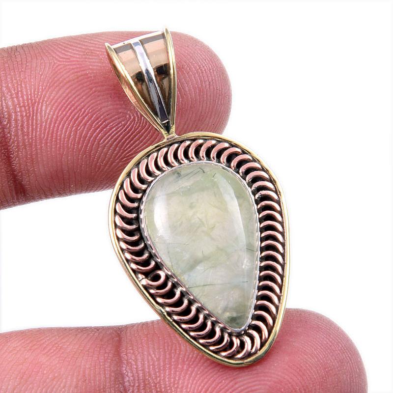 Natural Aquamarine Gemstone 925 Solid Sterling Silver TwoTone Pendant 1.50" S1V82