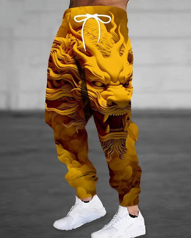 Мужские повседневные длинные спортивные штаны с 3D-принтом на осень 2025 года - Европейский и американский стиль