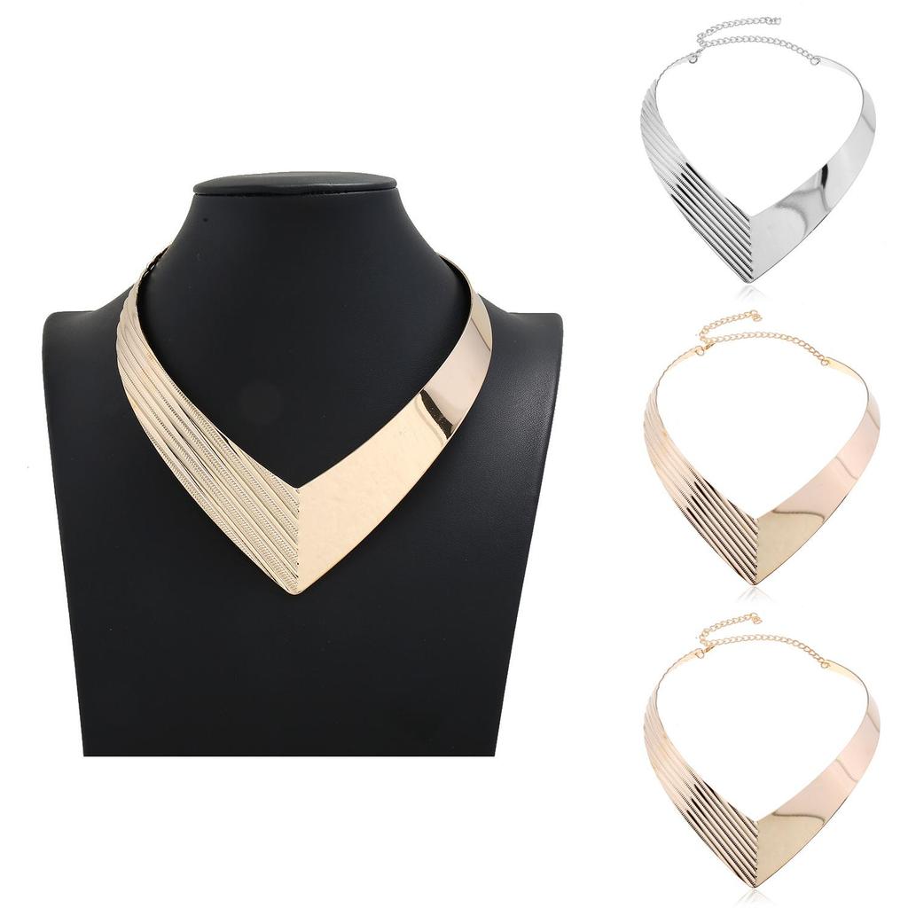 Fashion V Shaped Metal Women Collar Necklace With Geometric Design For Trendy Womens Jewelry