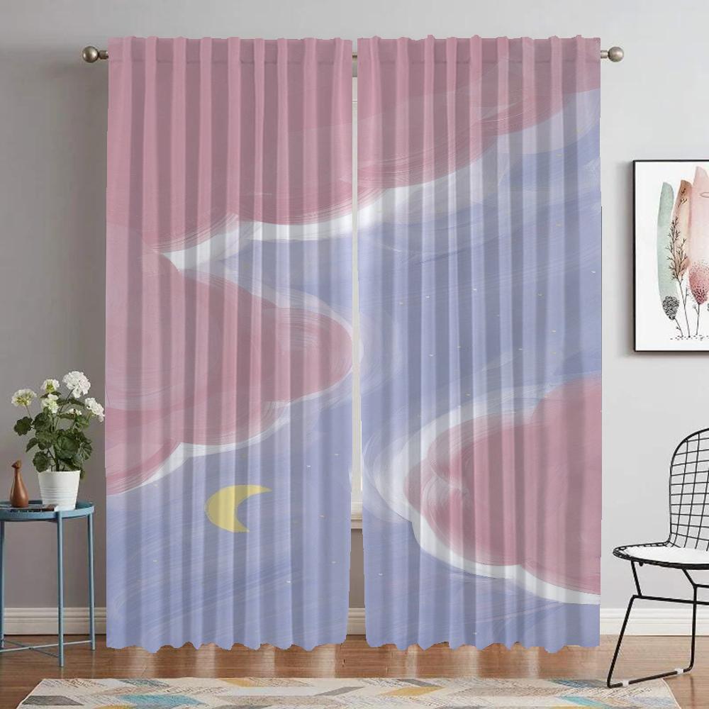 Curtains for Living Room Curtain Cloud Partition Halloween Decoration Home Interior Curtains 2 Pieces Tulle for Bedroom Shades