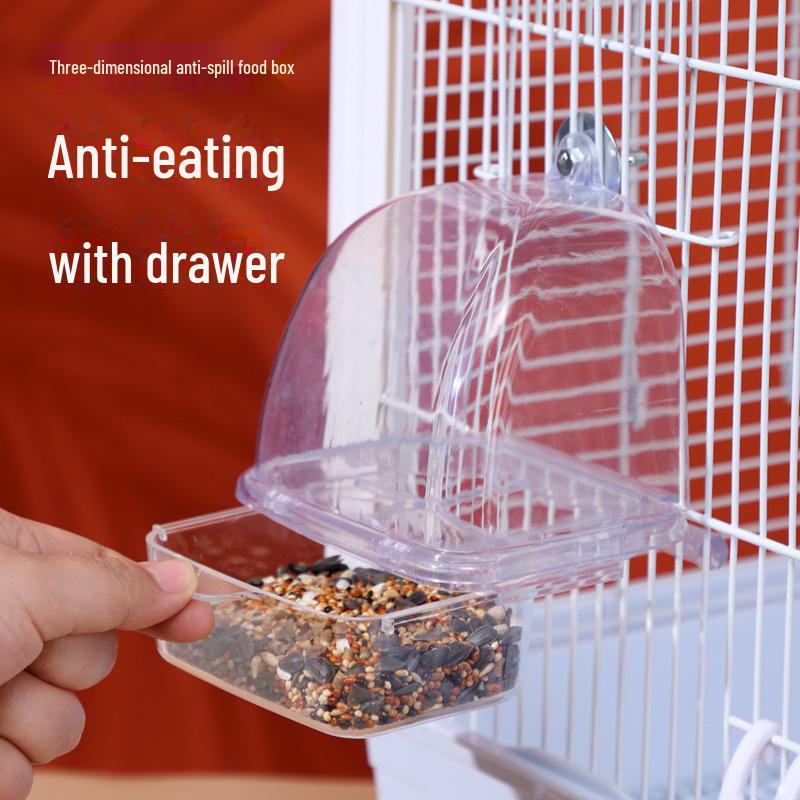 Transparent Anti-Spill Budgie Parrot Feeder - Automatic Bird Feeding Box