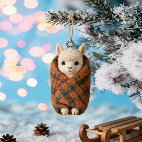 Yousheng Cozy Wrapped Critters Ornament 2D Acrylic Highland Cow Alpaca Hanging Ornament for Holiday Home Party Tree Decor