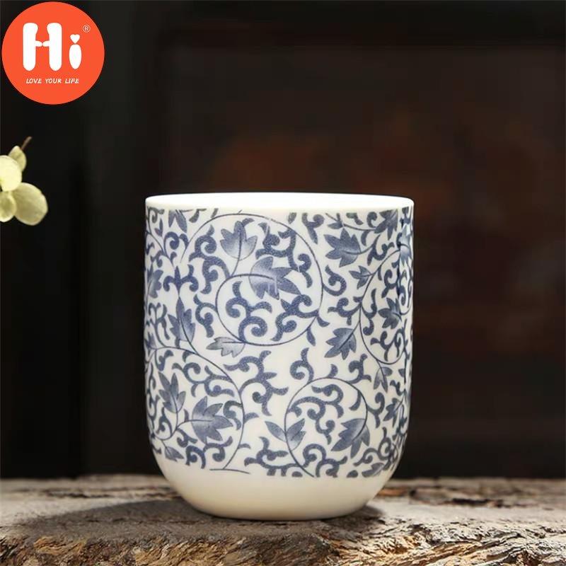 Привет, 170 мл, фарфоровая чашка для чая, керамическая чашка для кофе, чашка для воды ручной работы, офисная посуда для напитков, синий, белый цвет