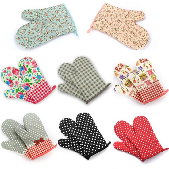 1Pc Dots Grids Print Oven Mitt Heat Resistant Protector Kitchen Holder Glove