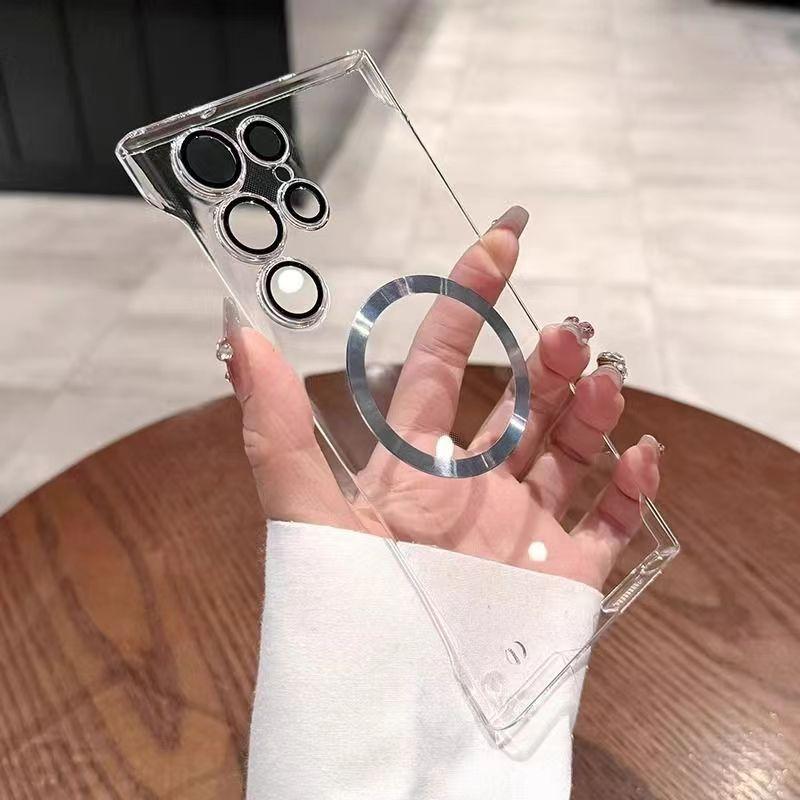 Plating Transparent Magnetic Frameless Phone Case for Samsung Galaxy S25 Plus S24 S23 S22 Ultra Camera Lens Protection Cover
