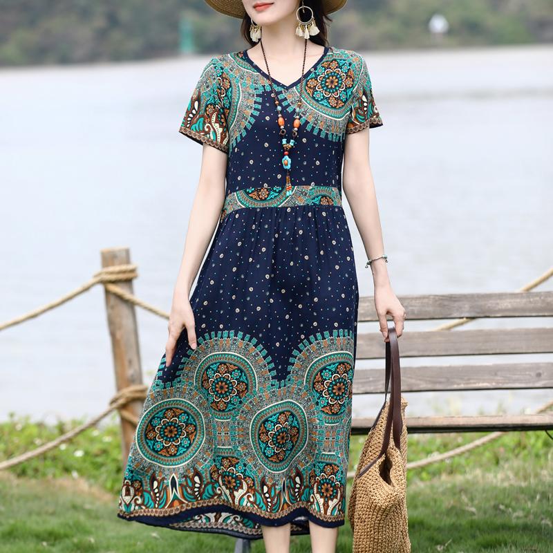 Большие размеры женские элегантные платья летняя винтажная одежда повседневные короткие рукава летние длинные платья