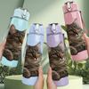 1PC Fluffy Grey Cat Lying Down 750ml Color Plastic Sports Water Bottle Leakproof Flip Straw Lid Suitable for Sports Office Home Use