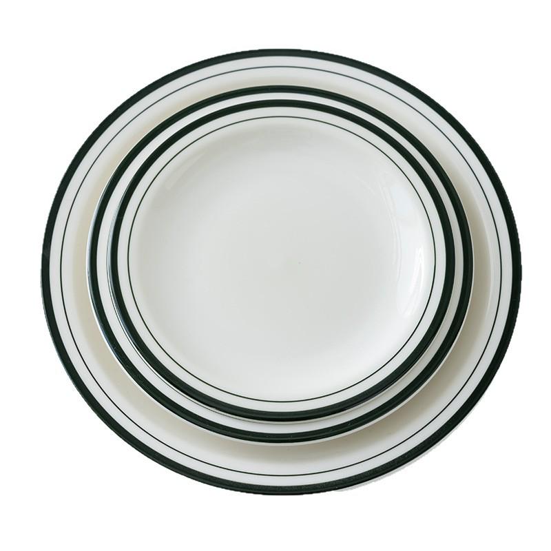 Off-White Line Bone Dish: 6.4/7.2/9 Inch Shallow White Porcelain Dessert & Snack Plate