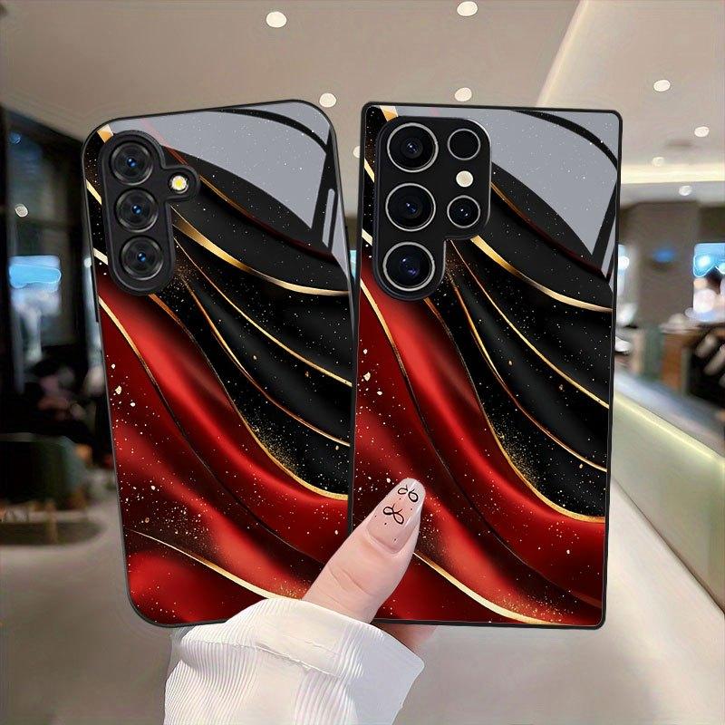 Черный стеклянный чехол для телефона с золотой полосой, подходит для Samsung Galaxy S26 S25 S24 S23 S22 S20 FE/Ultra/Plus, противоударная задняя крышка