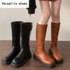 Vintage Women Knee High Boots Fashion Side Zippers Belt Buckle Shoes Autumn Winter Ladies Knight Long Booties