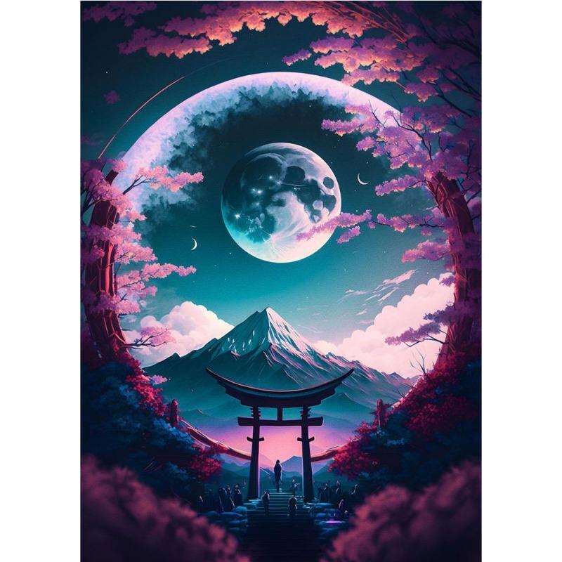 Японский вишневый цвет кои, рыба, лунное озеро, магический арт-постер, холст, живопись, японский пейзаж, настенное искусство для гостиной, декор для дома