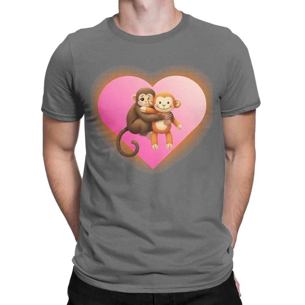 Classic Funny Graphic 100 Cotton Tshirt Cute Monkey Hugging Plush Tees Tops For Unisex