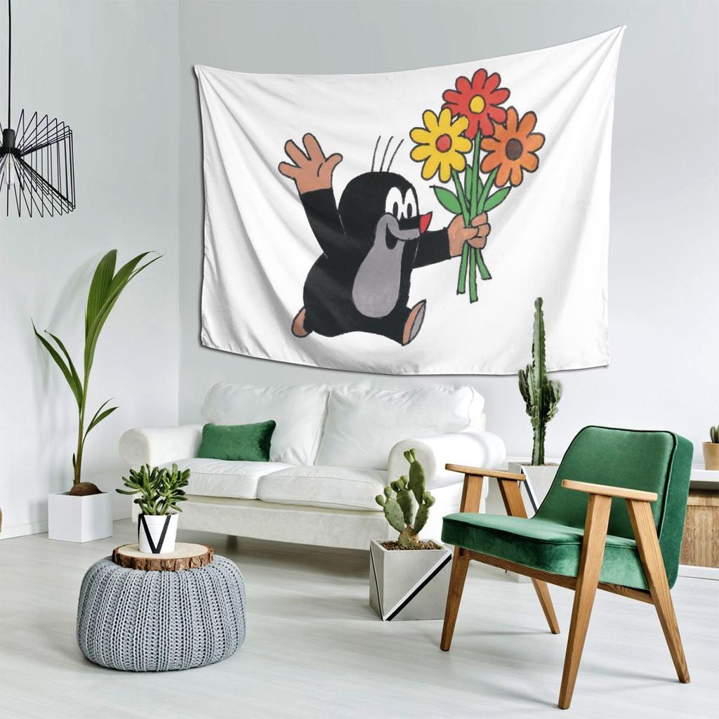 Cute Happy Mole Krtek Tapestry Decoration Art Aesthetic Tapestries for Living Room Bedroom Home Wall Cloth Wall Hanging