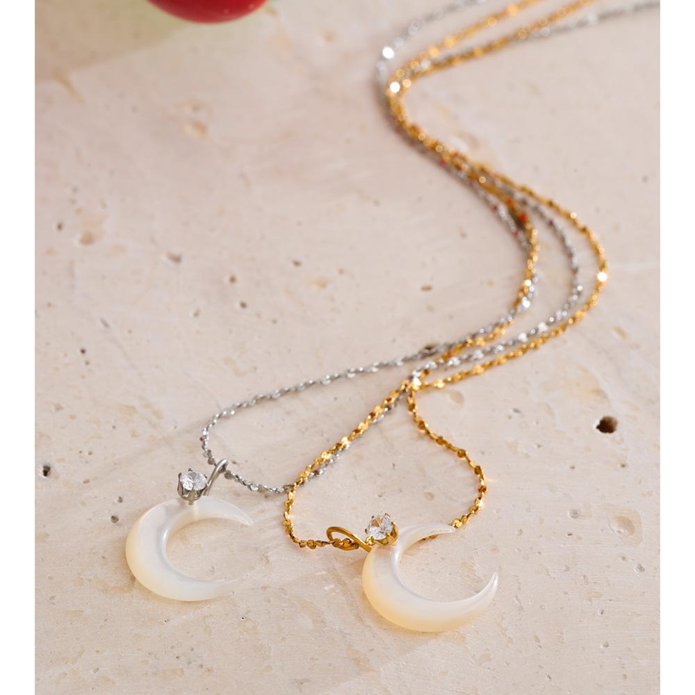 Eetit Waterproof Shell Zircon Moon Chic Necklace Pendant Stylish Unique PVD Plated Charm Delicate Korean Jewelry Wholesale
