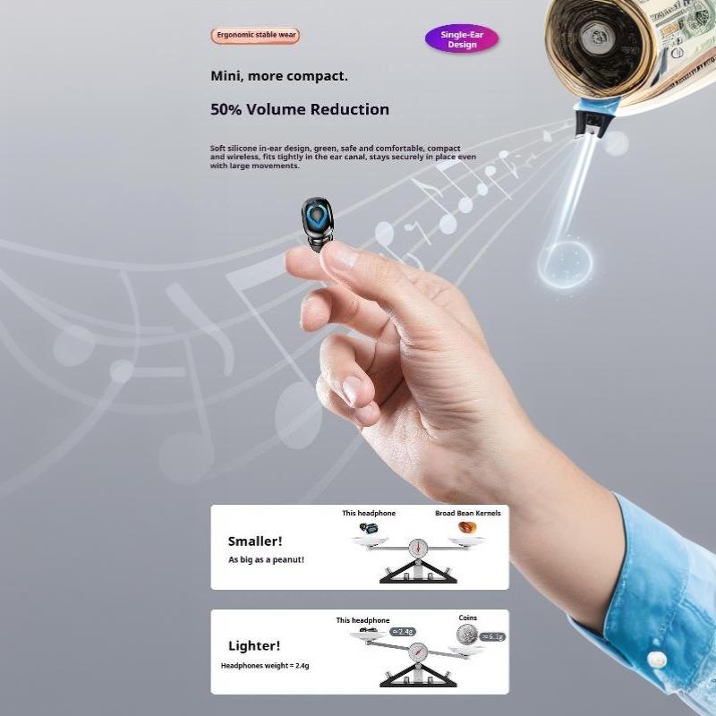 V08 Bluetooth 6.1 Earbuds Wireless Earphones In-Ear Single Earbuds Stereo Music Sports Headset With Microphone Invisible Earbuds