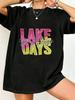 Футболка оверсайз Lake Days Черный, розовый и желтый градиентный текст, принт солнечных лучей, летняя пляжная одежда для отпуска