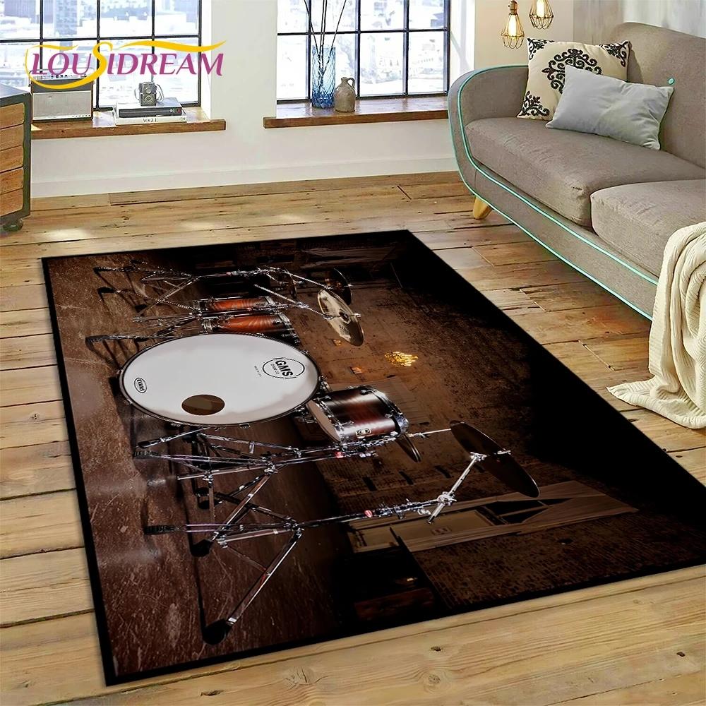 3D Drum Kit Drum Stand Set Music Instruments Rug Carpet for Living Room Bedroom Home Decor,Non-slip Decoration for Sofa Doormat