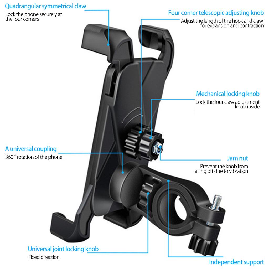 Bike Phone Holder Motorcycle Phone Mount Anti Shake and Stable Phone Holder with 360° Rotation Mechanical Bicycle Phone Mount