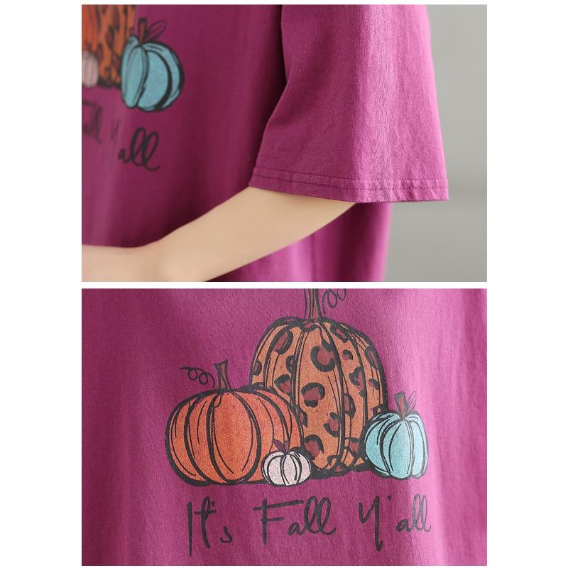 Dimanaf 2025 Женская новая летняя свободная футболка с принтом больших размеров с короткими рукавами из хлопка в винтажном стиле, футболки макси