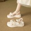 Thick-soled Bow-tie Sandals Female Summer New Fairy Wind Pearl One-word Buckle with Muffin Beach Sandals