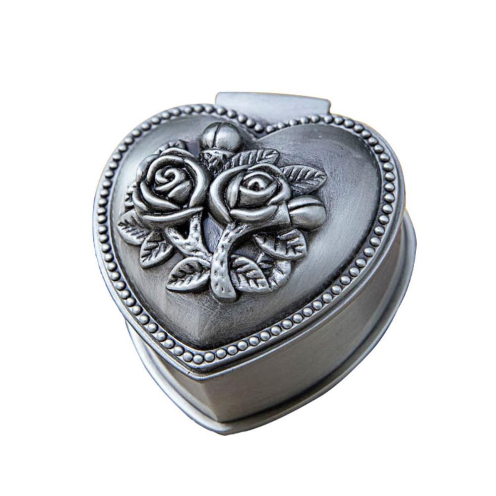 Винтажная металлическая шкатулка для украшений в форме сердца для хранения колец, безделушек, подвесок, бусин