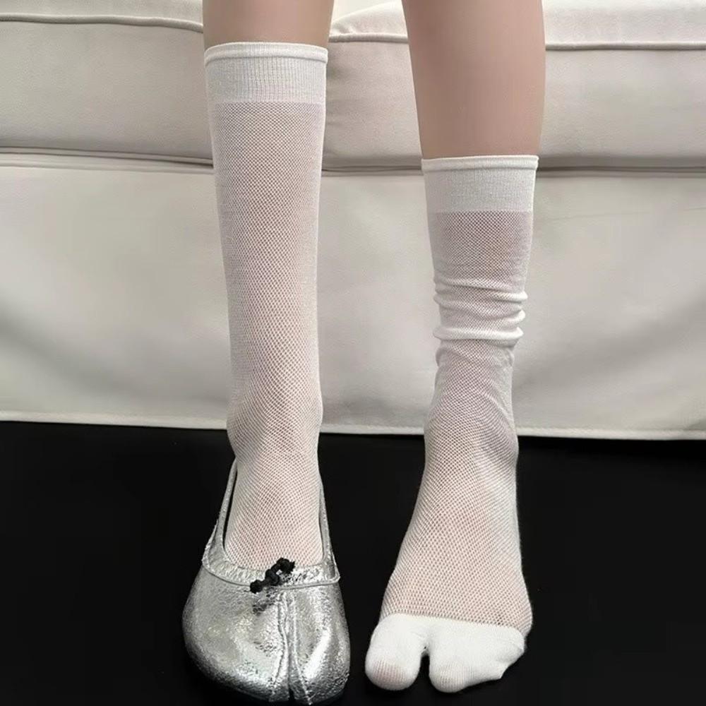 Sheer Mesh Split Toe Socks Hollow Out Slouch Socks Stylish Mid-Calf Socks  Summer Season