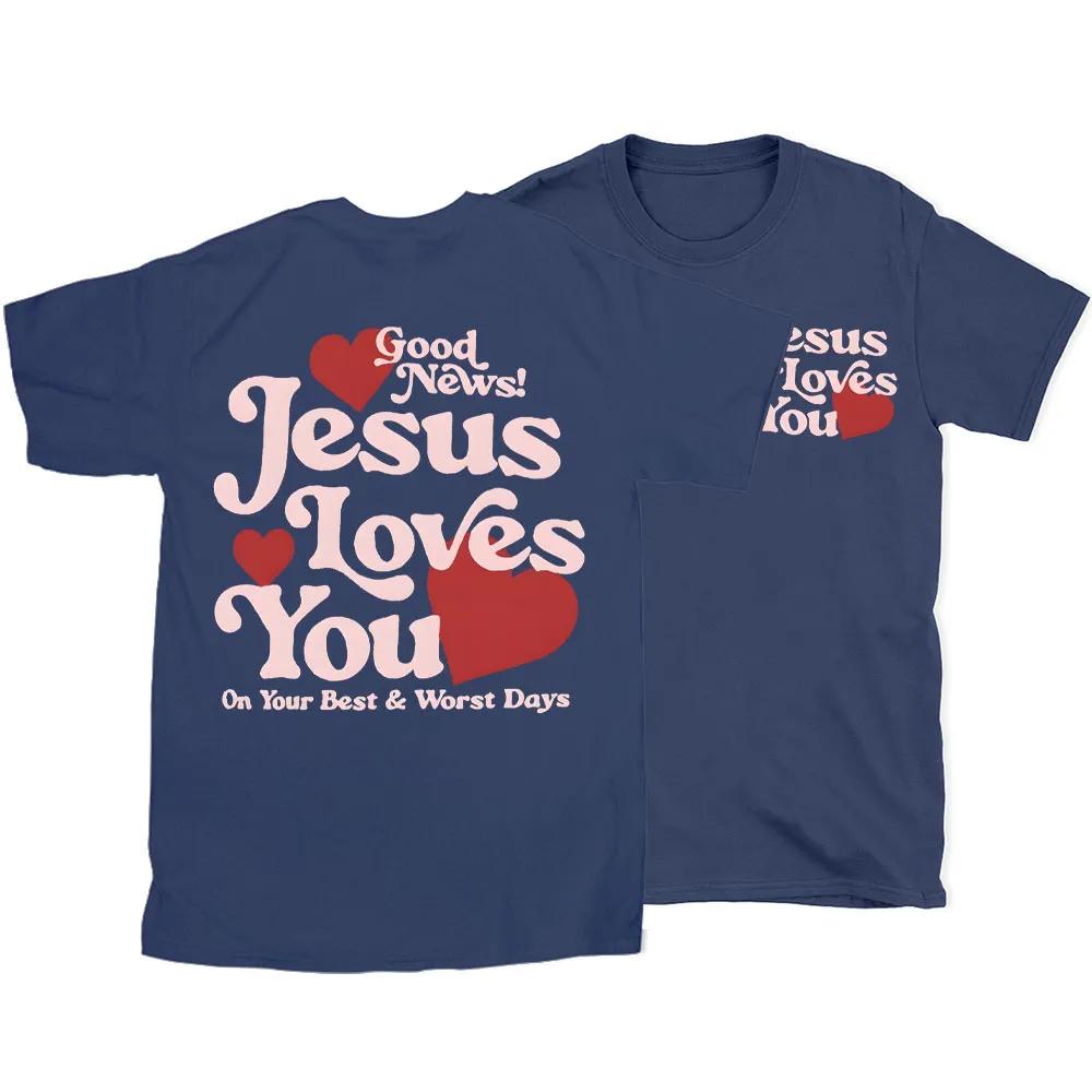 2026 Summer New Good New Jesus Love You Chrsitian High Quality Casual Breathable Unisexs and Womens Roundneck Tshirt