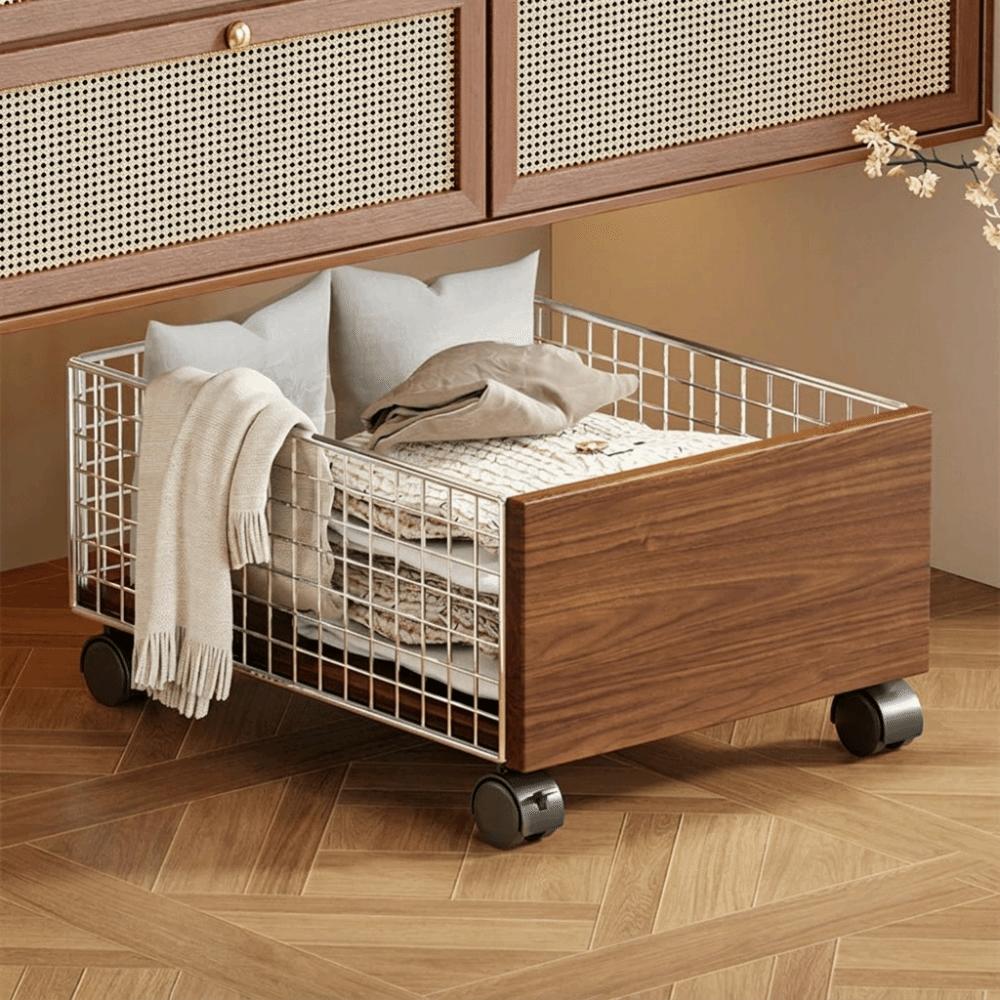 Large Capacity Rolling Storage Basket with Wheels Wire Basket Laundry Trolley Bedroom