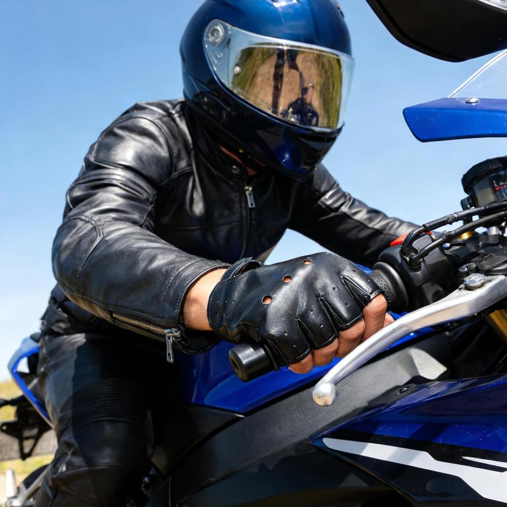 Classic Black Fingerless Motorcycle Gloves - PU Leather Minimalist Biker Gloves for City Commute & Daily Riding