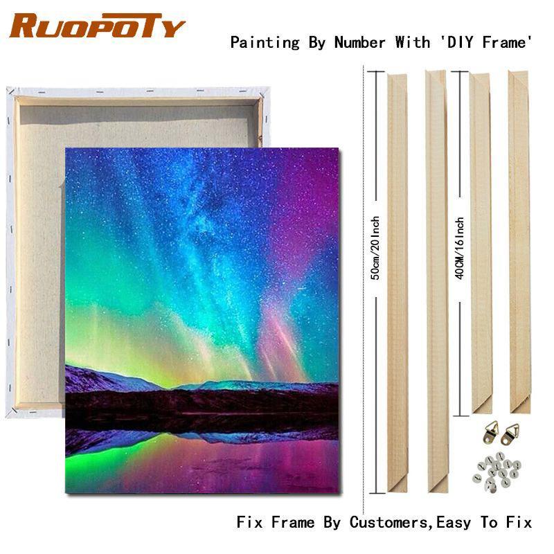 RUOPOTY Frame Picture Diy Painting By Numbers For Adults Green Aurora Landscape Canvas By Numbers For Home Decors Artwork