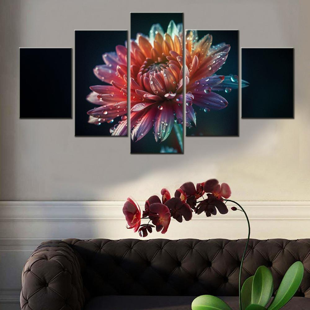 5 Pieces Home Decor Plant Artwork Flowers Chrysanthemum Digital Wallpaper Poster And Picture Printing For Living Room Mural