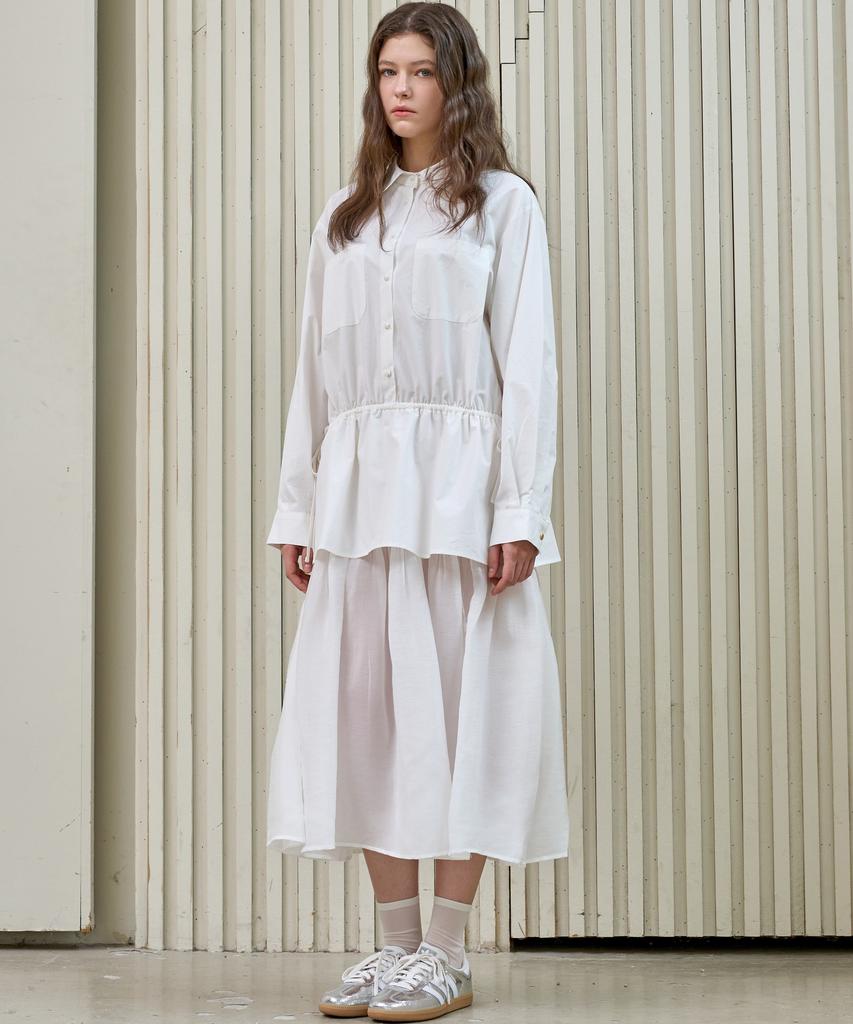 Mite Texture Block Shirts Dress_Ivory