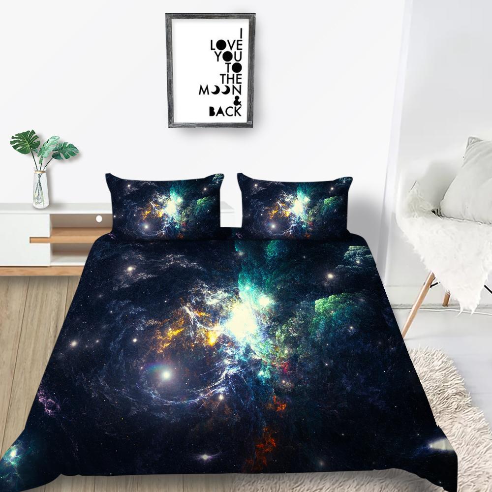 Space Star Printing Household Bedding Single Bed Double Bed Full Size Pillowcase and Quilt Cover 2/3 Beddingome