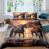 Three-Piece Bed Set, Xiyin 3D Digital Printing Polyester Polished Sunset Galloping Horse Quilt Cover