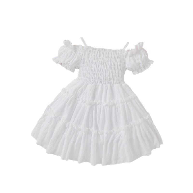 Baby Girls Princess Dress Short Sleeve Solid Color Cake Skirt 2-7 Years