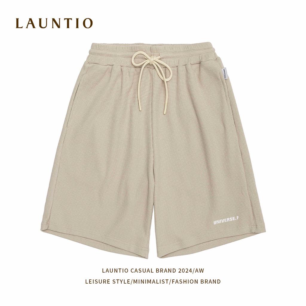 Прямые мужские шорты в стиле ретро, ​​базовые мужские брюки из пяти предметов с вафельной вышивкой земляного цвета