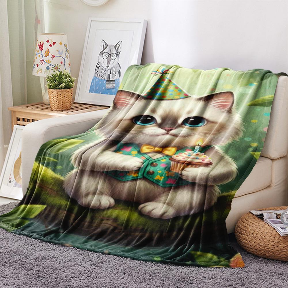 1PC Cute style Print FlAannel Blanket, High quality Comfortable for All Seasons, Home Decor, Warmth and Comfort