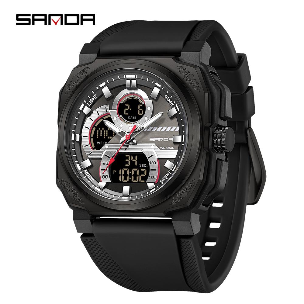 Sanda G Style Military Men Led Digital Sports Watches Threeplace Time Waterproof Countdown Led Electronic Quartz Wristwatch Male