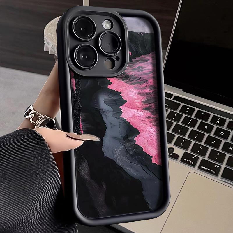 Pink Sea Wave Silicone Case for iPhone 13/14/15/16 Pro Max - Full Coverage and 17-Day Eye Protection