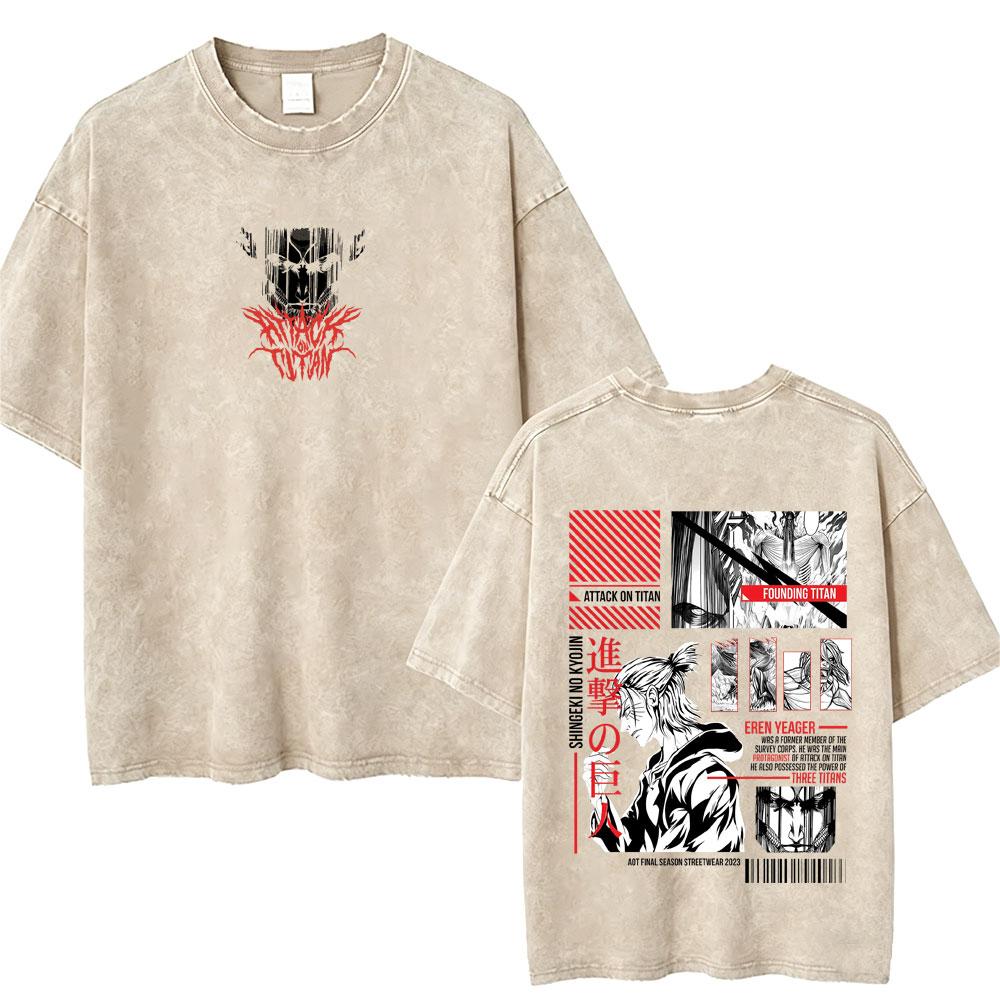 Washed Vintage Anime Attack on Titan Annie Leonhart Merch Tshirt Men Women Clothing Manga Harajuku Oversized T Shirt Streetwear