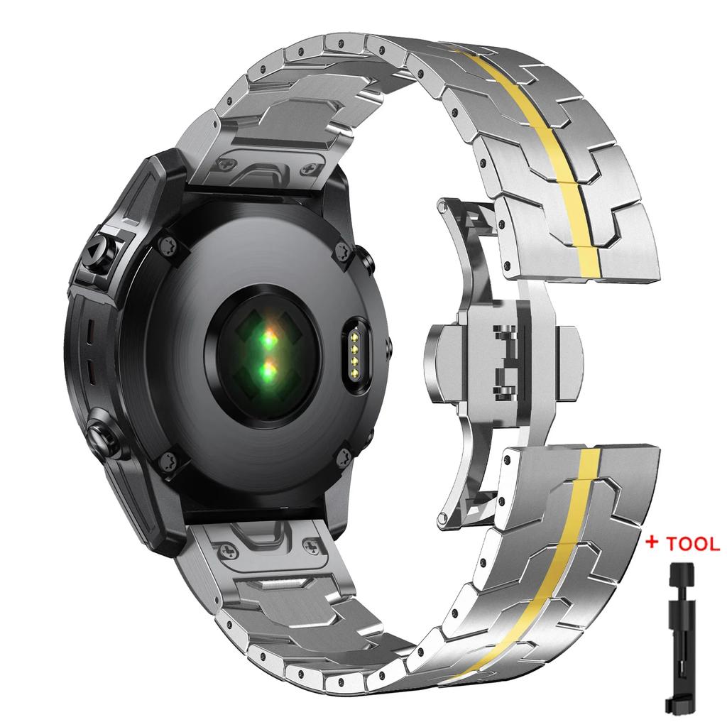 Titanium Color Strap For Garmin Fenix 5 5X 5XPlus 6 6X 6XPro 7x Stainless Steel Metal Band 26 22mm For Garmin Forerunner 945 935
