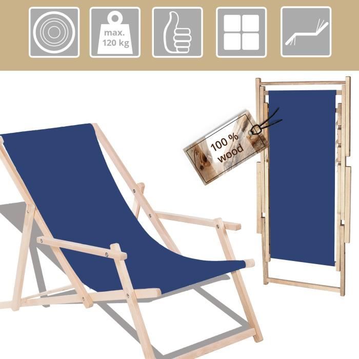 SPRINGOS® Transat de Jardin Chaise longue pliante en bois Avec accoudoirs