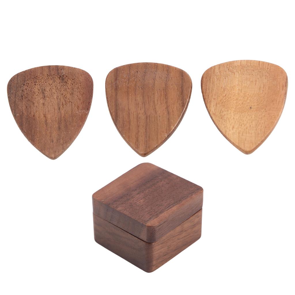 Wood Guitar Pick Holder Set 3 Pcs Wooden Guitar Picks and Storage Case for Performance