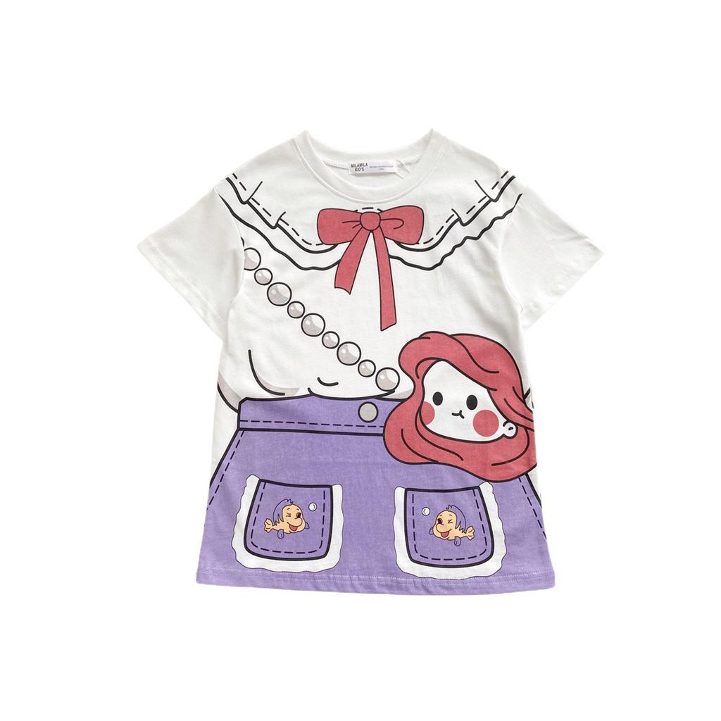 Summer Girls Cartoon Princess Dress Baby Short Sleeve T Shirt Dress Cute Printed Tutu Skirt
