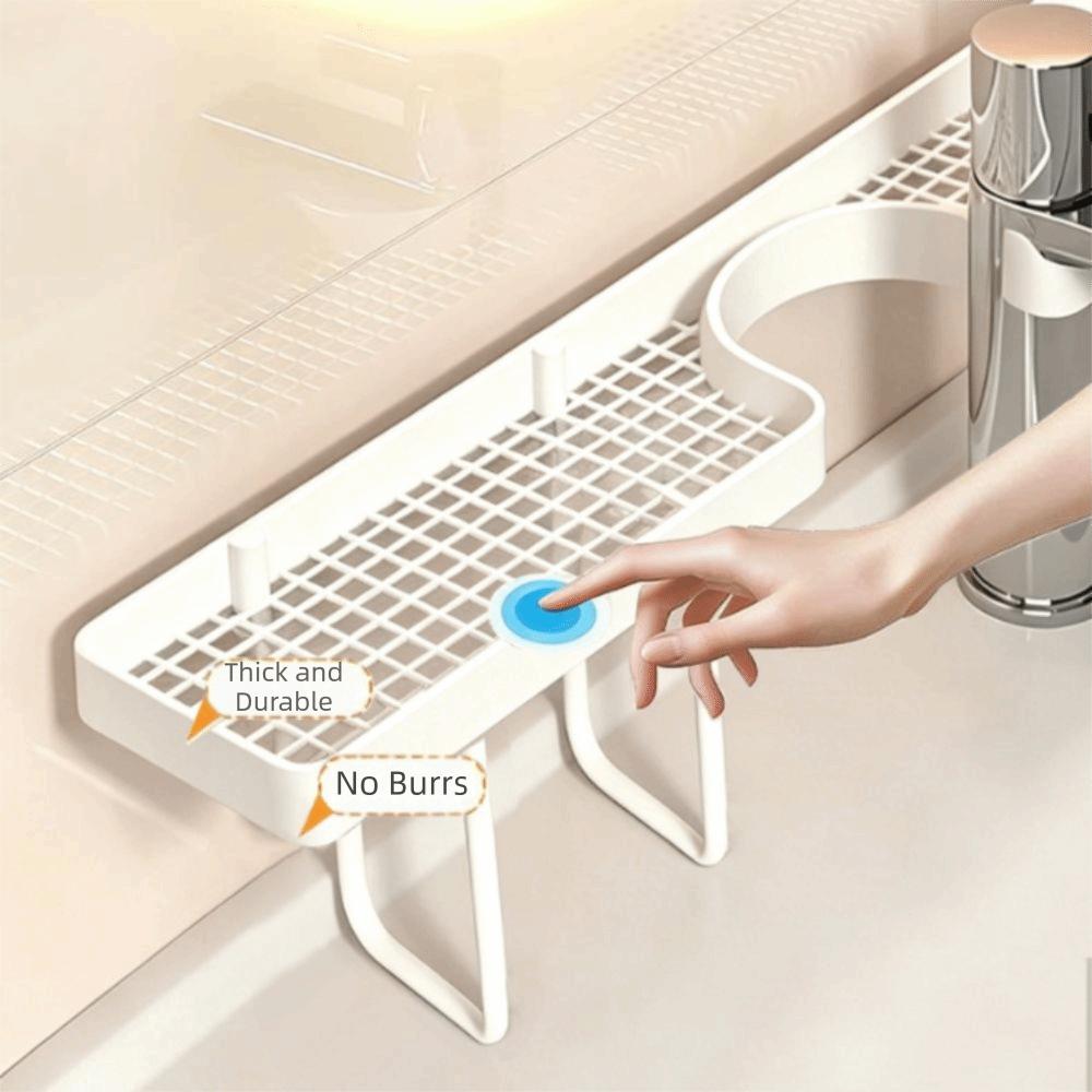 No-Drill Faucet Sink Shelf Large Capacity Faucet Drain Organizer  Mirror Front