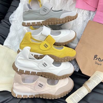 2025 Французские туфли Мэри Джейн Женские туфли на липучке Кожа Дышащие Повседневные Спортивные Фитнес Сандалии Балетки Одинарные туфли Женские