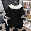 Женский летний укороченный топ большого размера с кукольным воротником, стройнящий, с коротким рукавом