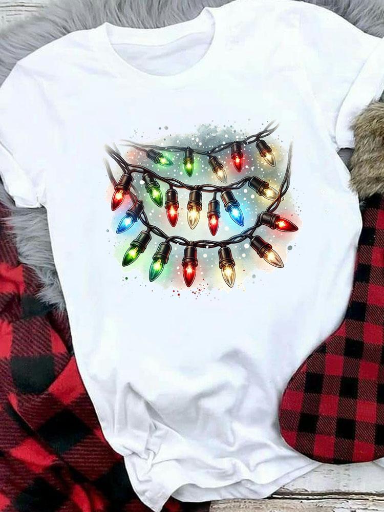 (Азиатский размер) Женская праздничная футболка с принтом, топ для фестиваля, С Рождеством, С Новым годом, с надписью, милая, в стиле 90-х, повседневная, женская, с коротким рукавом, модная, с графическим принтом